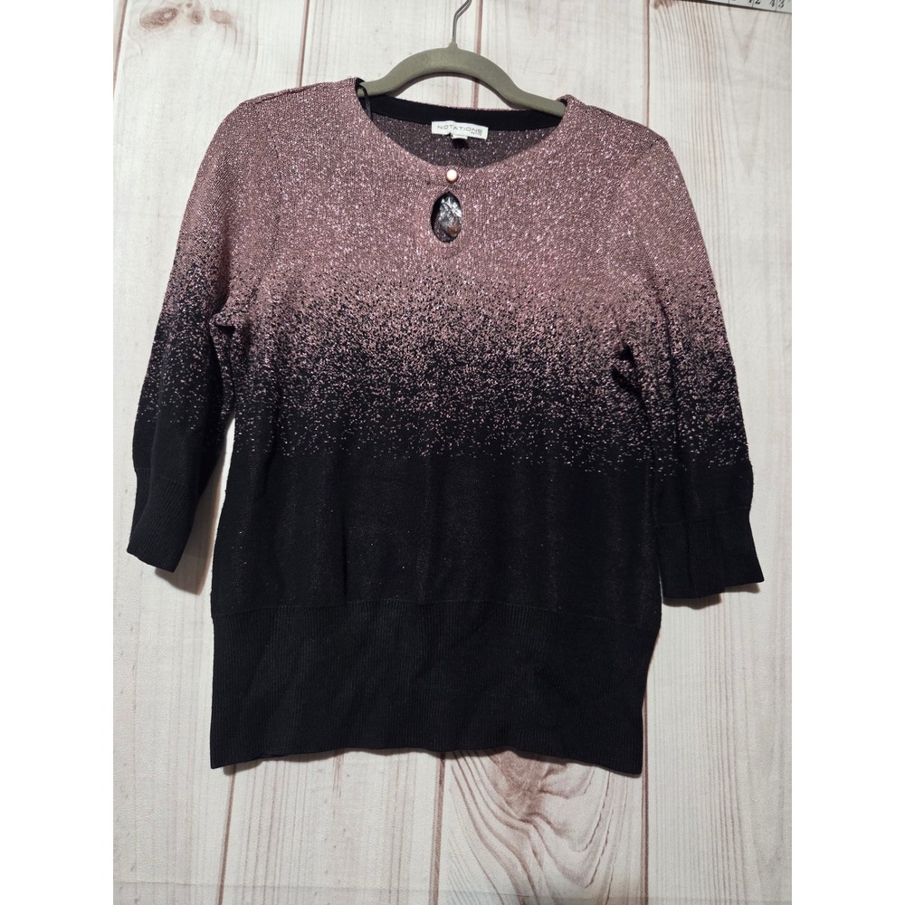 Notations Petite Ombre Glitter Knit Top 3/4 Sleeve Detail Rose Gold Black PL‎